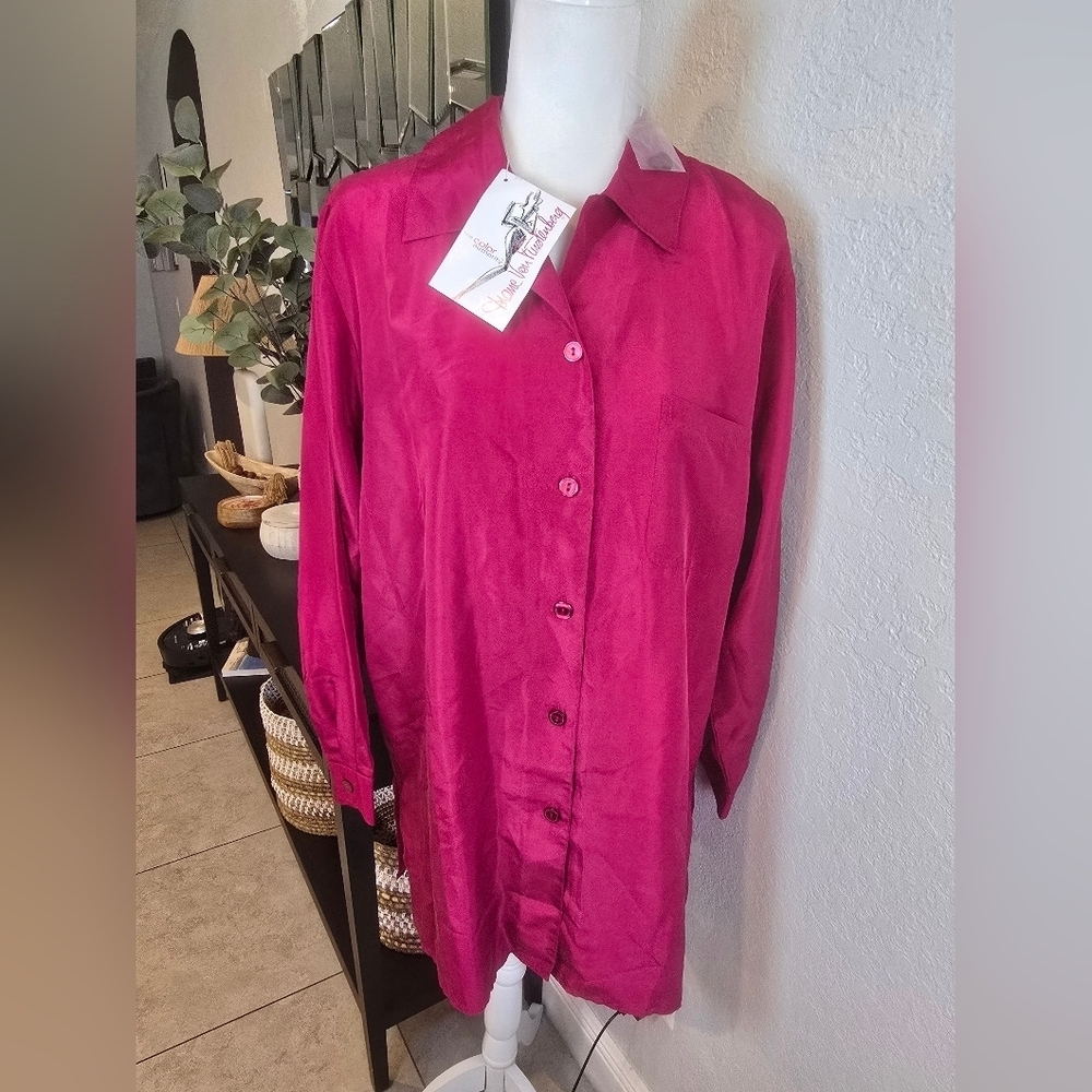 Diane Von Furstenberg The Color Authority Magenta Silk Button Blouse Top Medium